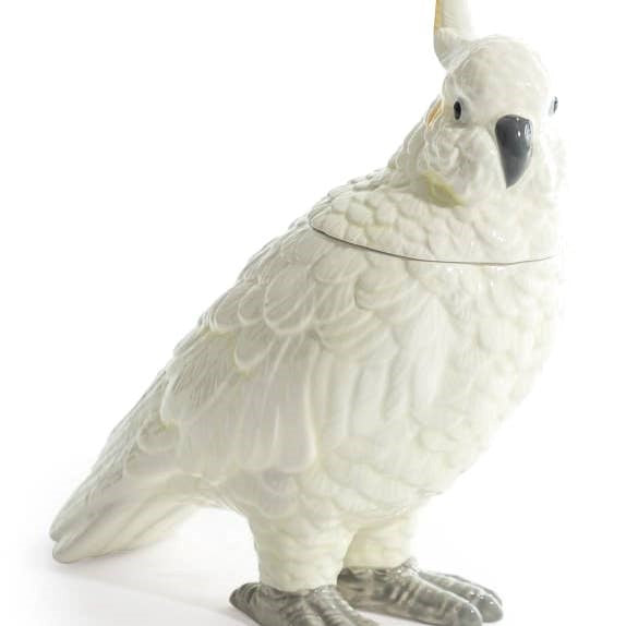 White Ceramic Parrot Storage Jar/Vase