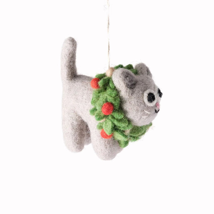 Cat & Wreath Felt Decoration