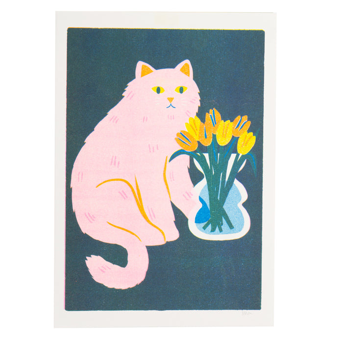 Cat with Flowers Print