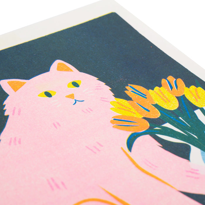 Cat with Flowers Print