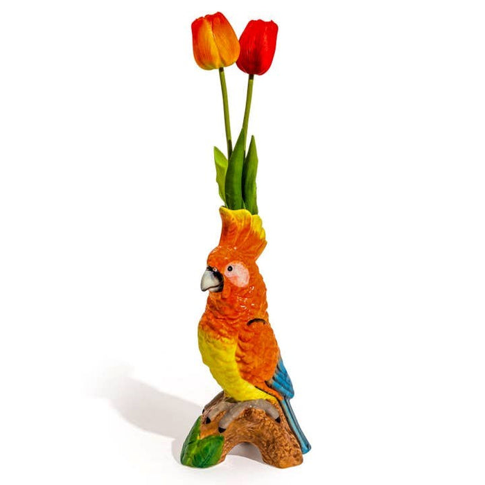 Orange Parrot On Perch Ceramic Vase