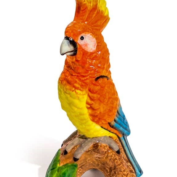 Orange Parrot On Perch Ceramic Vase