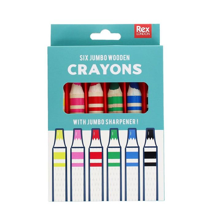 Jumbo wooden crayons with sharpener (set of 6)