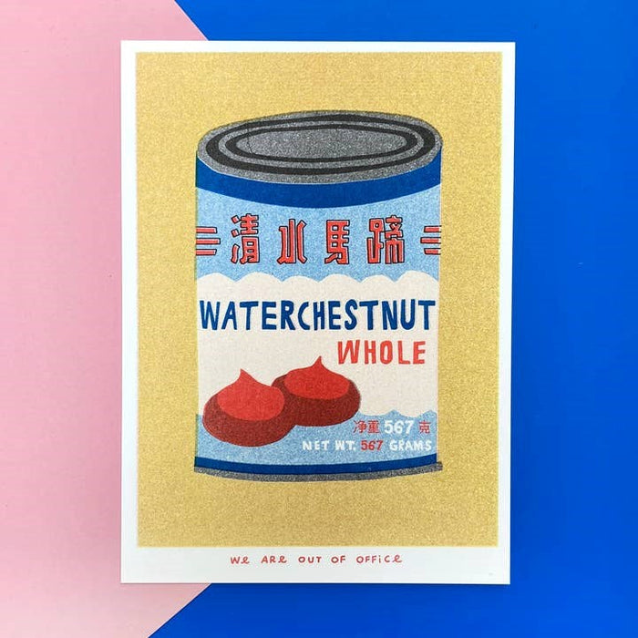 A Risograph Print of Can Water Chestnuts