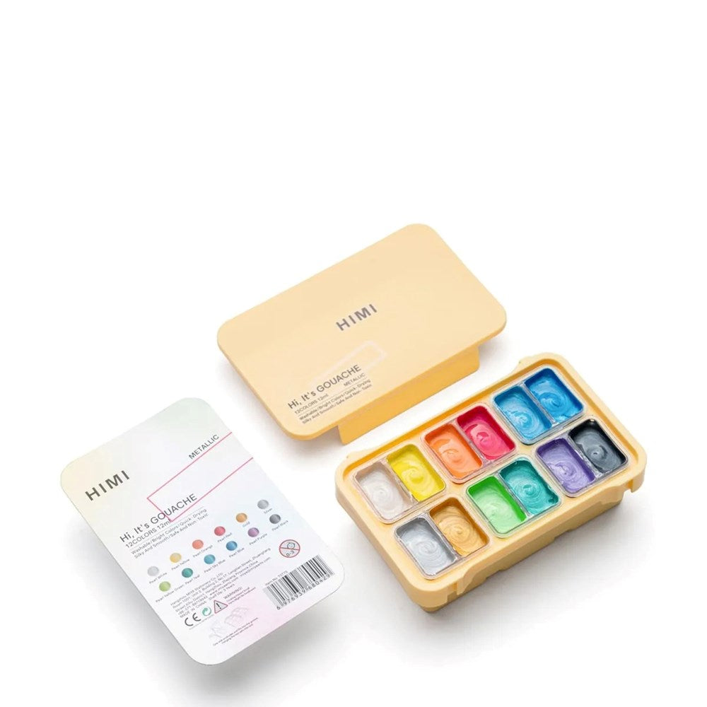 Set of watercolor paints in a wooden case with 'HIMI' branding on a white background