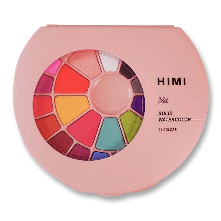 Pink solid watercolor palette with colorful swatches and 'HIMI' branding on a white background