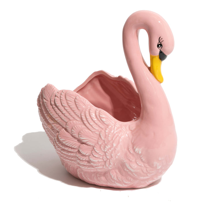 Pink Swan Ceramic Planter / Storage Bowl