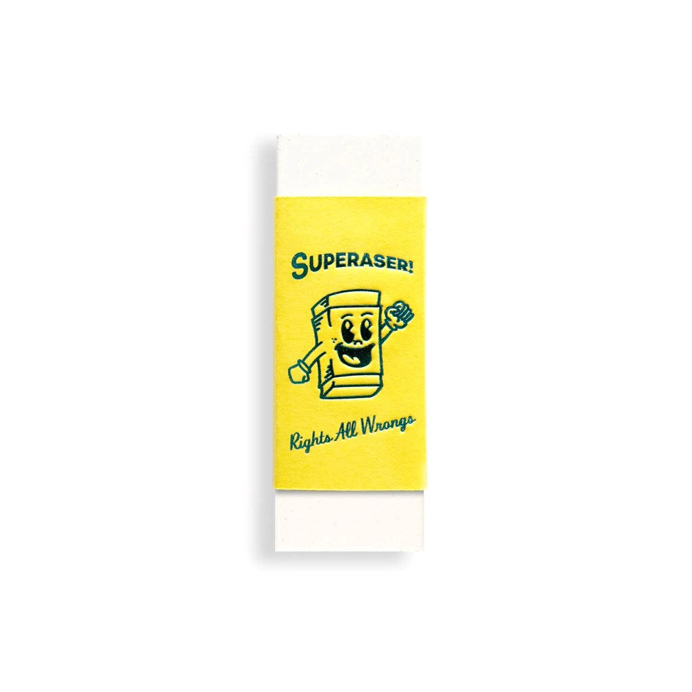 Super eraser with cartoon character on a white background