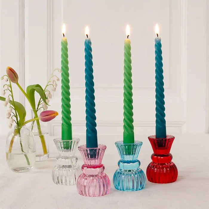 Rex Twisted Candles (4) - Green and Blue