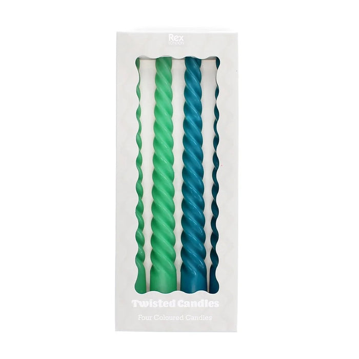 Rex Twisted Candles (4) - Green and Blue