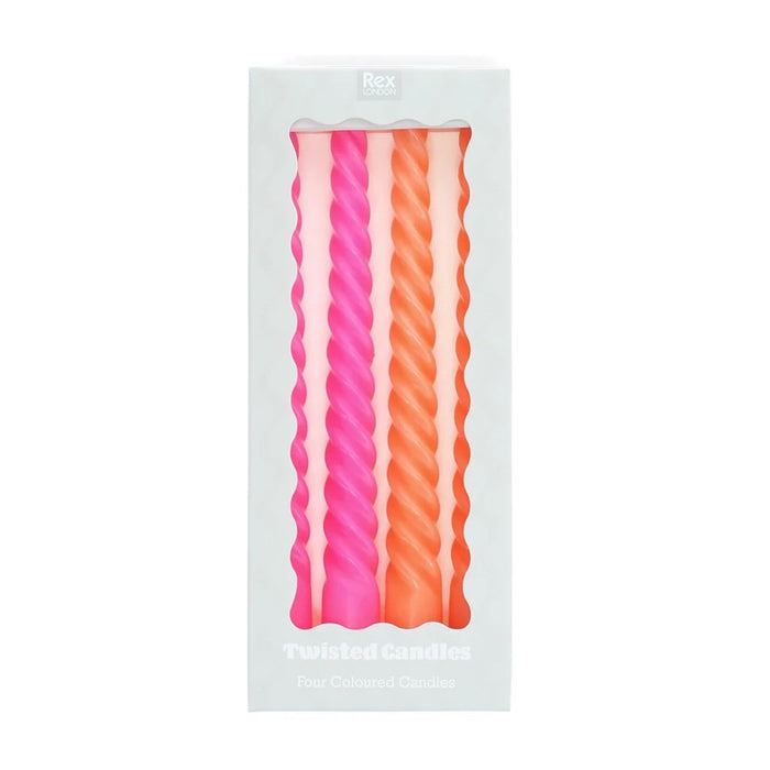 Rex Twisted Candles (4) - Bright Pink and Orange