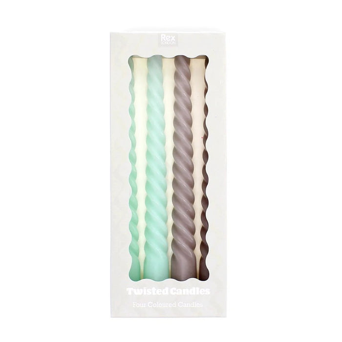 Rex Twisted Candles (4) - Mint Green and Taupe