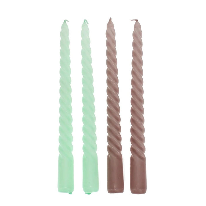 Rex Twisted Candles (4) - Mint Green and Taupe