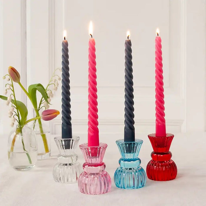 Rex Twisted Candles (4) - Dark Grey and Pink