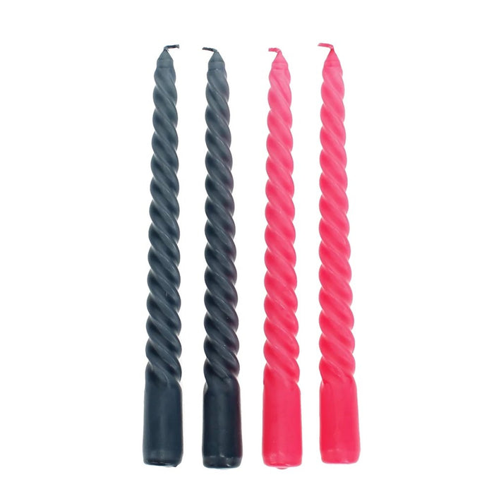 Rex Twisted Candles (4) - Dark Grey and Pink