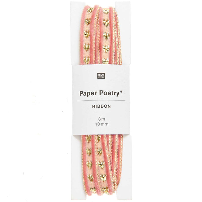 Glitter Velvet Ribbon Hearts Rose 10mm x 3M