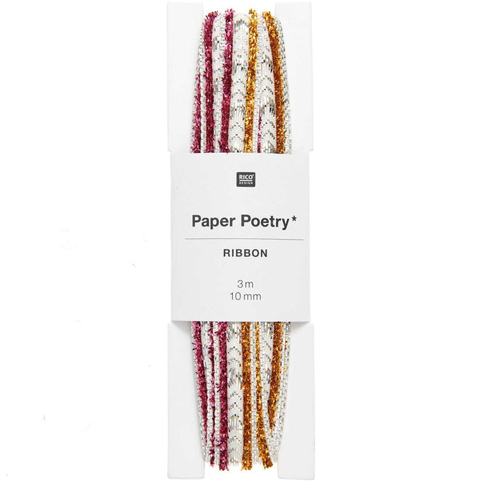 Glitter Ribbon Jags Silver/Red/Pink 10mm x 3M