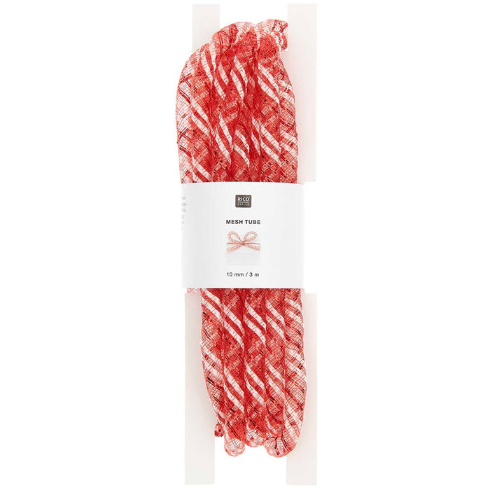 Craft Ribbon Mesh Tube Red-White Metallic 10 mm 3 M