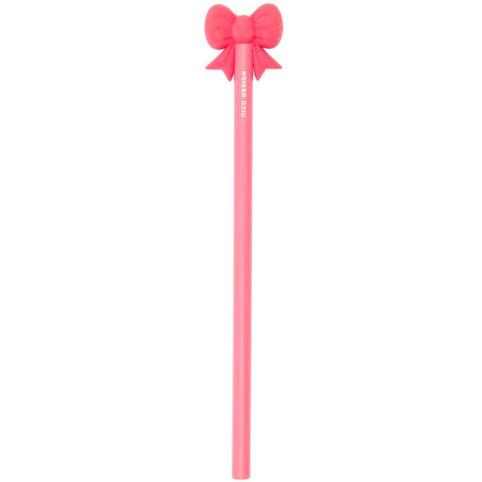 Pencil With Bow Eraser Neon Pink