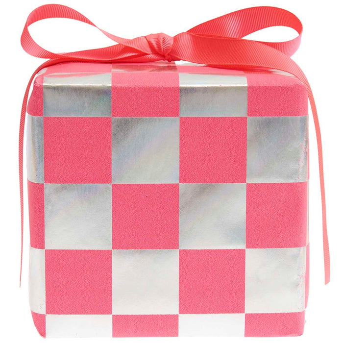 Paper Poetry: Wrapping Paper Chessboard Neon Pink / Silver