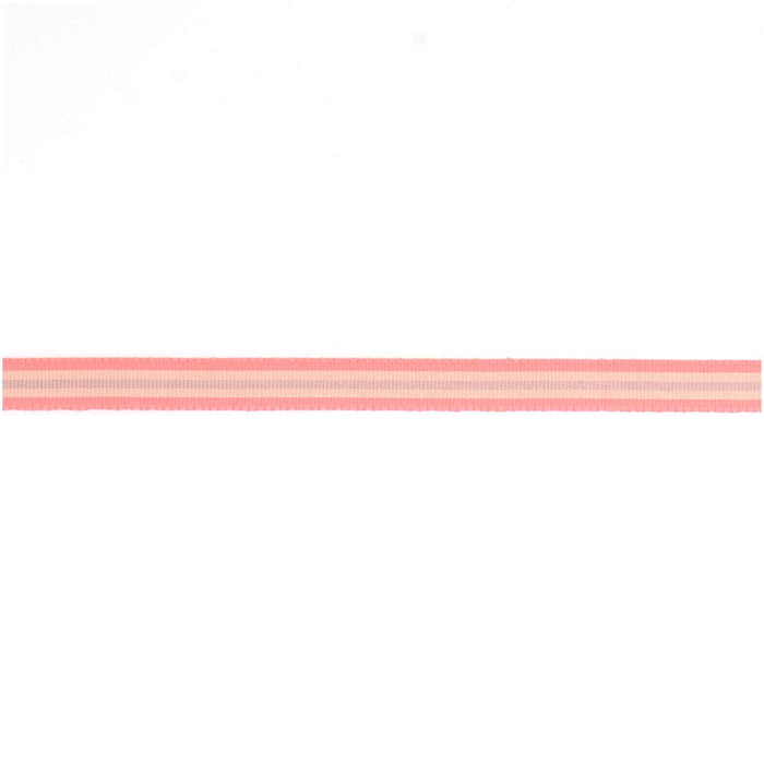 Rico - Woven Ribbon Multi Stripes - Neon Pink/Yellow/Grey - 10 Mm X 3 M
