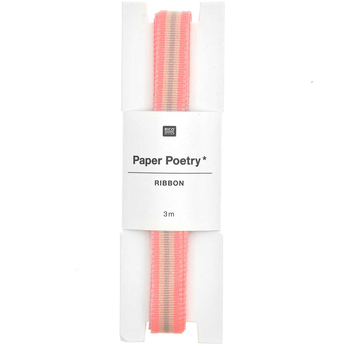 Paper Poetry: Woven Ribbon Multi Stripes - Neon Pink/Yellow/Grey