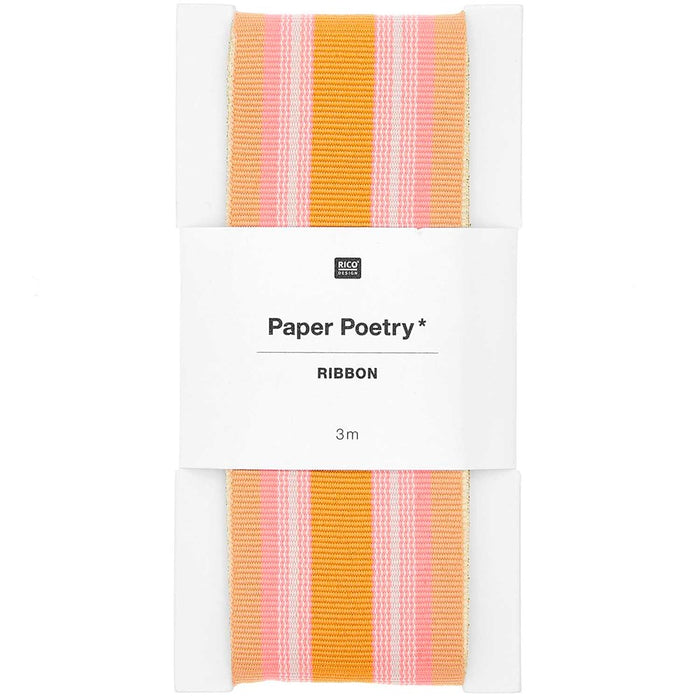 Paper Poetry: Woven Ribbon Muliti Stripes - Orange/Neon Pink