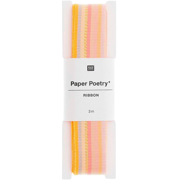 Paper Poetry: Woven Ribbon Multi Stripes - Neon Glitter Orange/Grey/Yellow/Iris/Pink/Lilac