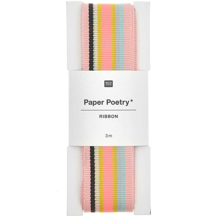 Paper Poetry: Woven Ribbon Multi Stripes - Neon Glitter Pink/Black/Iris/Grey/Yellow/Blue
