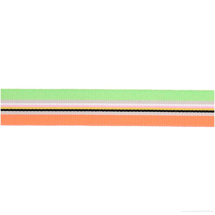 Rico - Woven Ribbon Multi Stripes - Neon Red/Black/Yellow/Pink/Iri/Green -