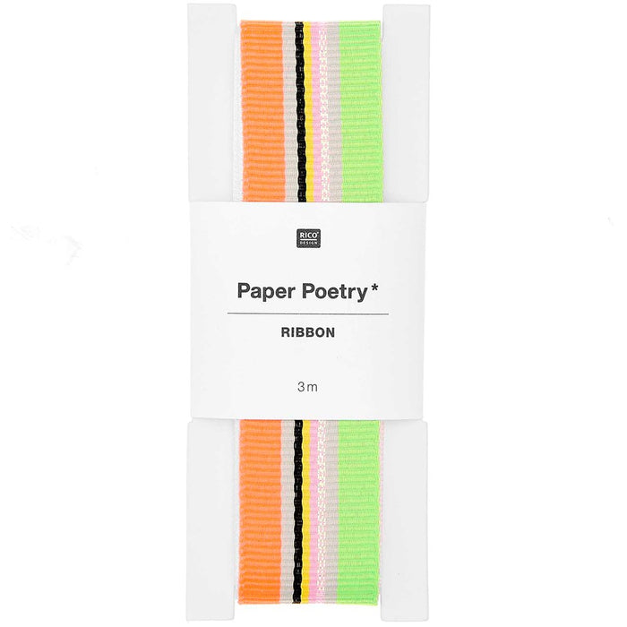 Paper Poetry: Woven Ribbon Multi Stripes - Neon Red/Black/Yellow/Pink/Iris/Green