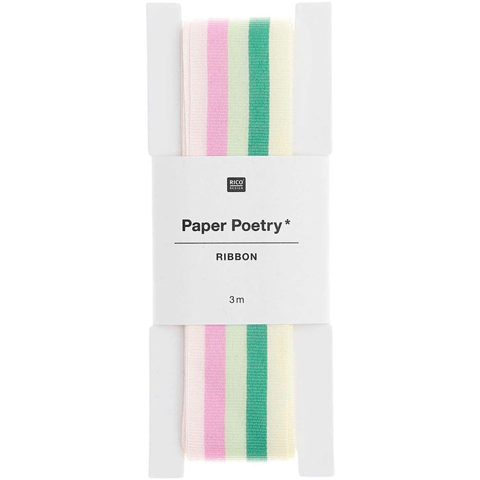 Paper Poetry: Woven Ribbon Multi Stripes - Pink/Green/Yellow