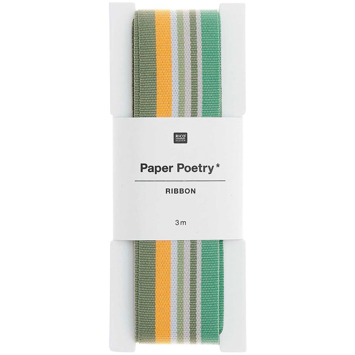 Paper Poetry: Woven Ribbon Multi Stripes - Neon Green/Orange/White/Pink