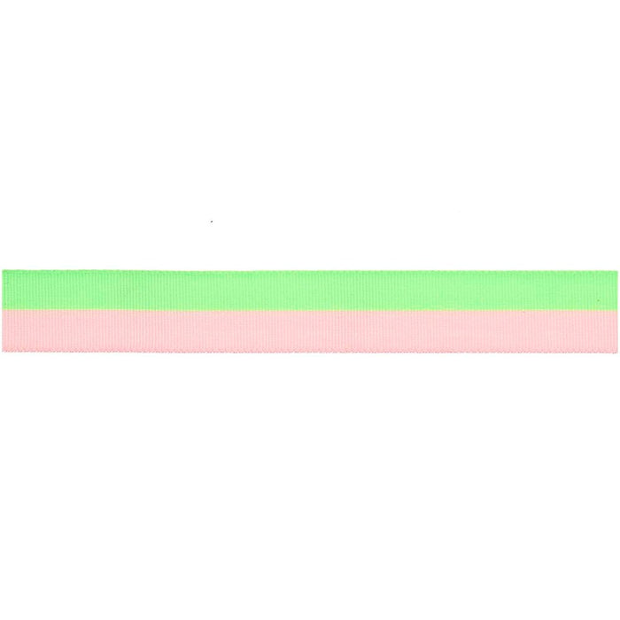 Rico - Woven Ribbon Duo Stripes - Pink/Neon Green - 20 Mm X 3 M