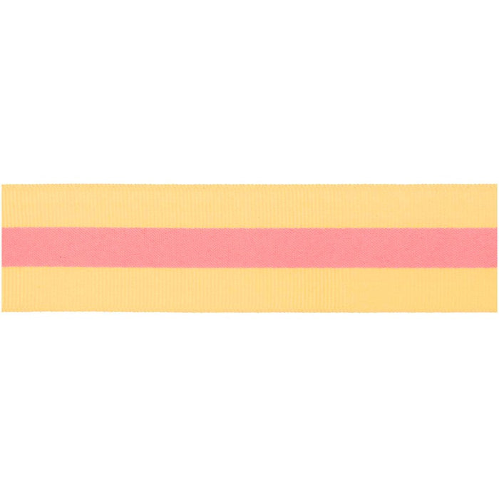 Rico - Woven Ribbon Duo Stripes - Yellow/Neon Pink - 38 Mm X 3 M
