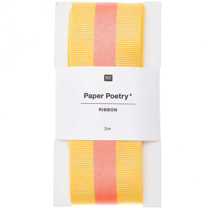 Paper Poetry: Woven Ribbon Multi Stripes - Yellow/Neon Pink