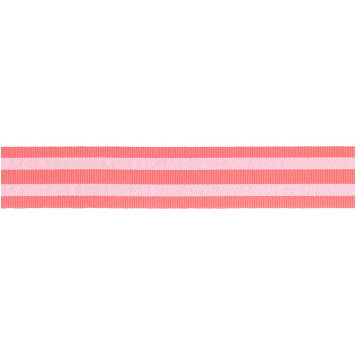 Rico - Woven Ribbon Duo Stripes - Neon Pink/White - 25 Mm X 3 M