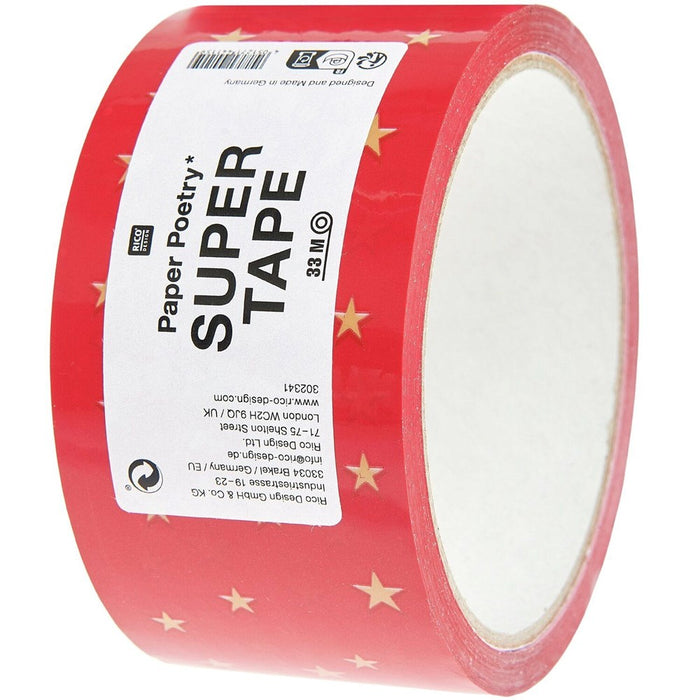 Rico Parcel Tape Stars, red/gold