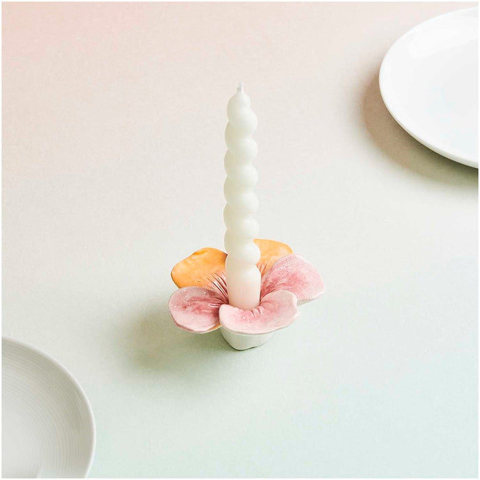Rico - Ceramic Candle Holder Pansy - Pink - For Candles ?2.4Cm