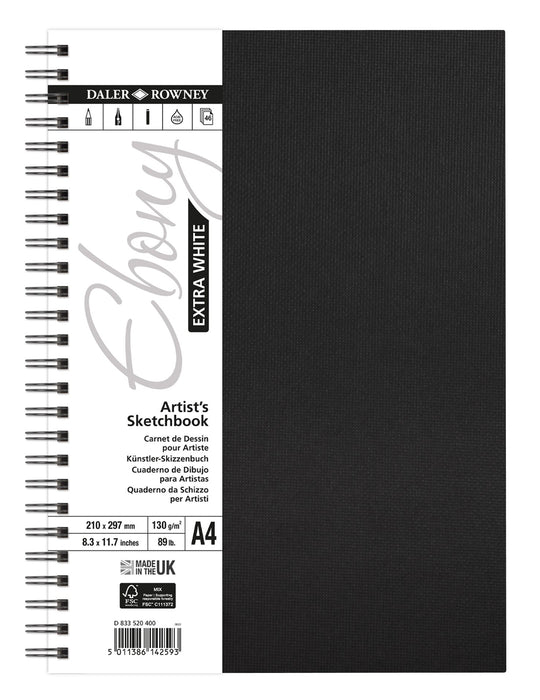 Daler Rowney Spiral Ebony Extra White Artist's Sketchbook - A4 Portrait (46 sheets)