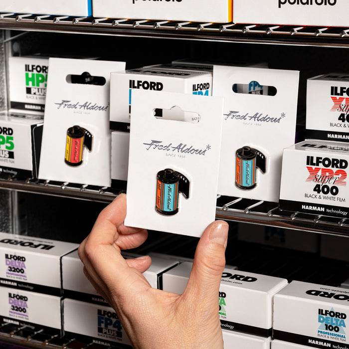 Fred Aldous Film Pin Badge Turquoise & Orange