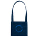Navy blue tote bag with text on a white background