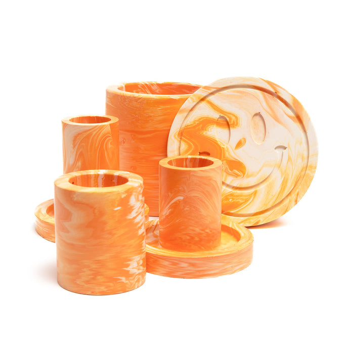 FA Jesmonite Candle Holder - Marbled Orange - Long