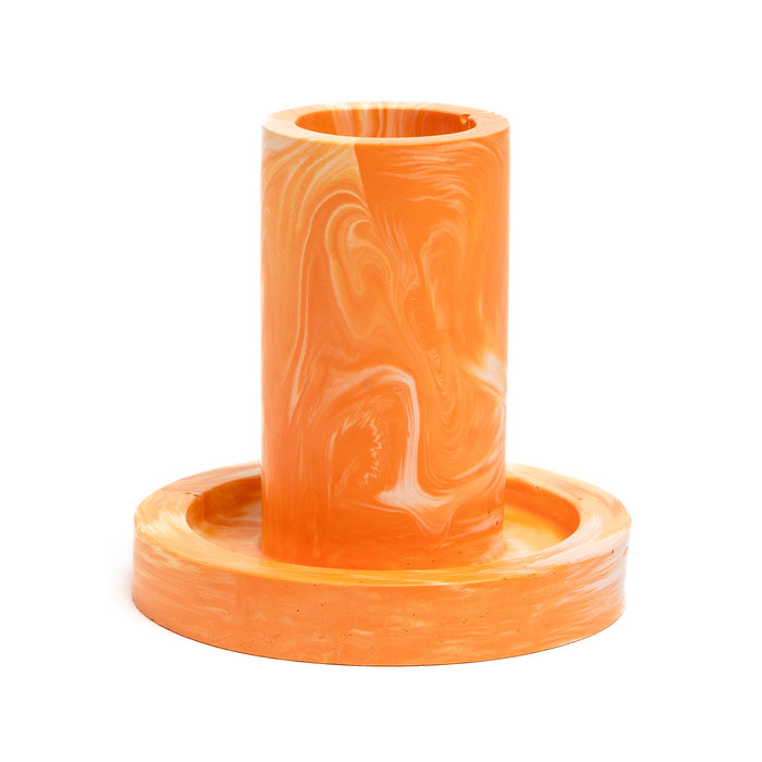 FA Jesmonite Candle Holder - Marbled Orange - Long