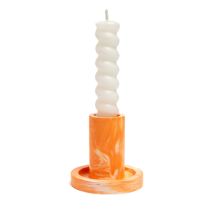 FA Jesmonite Candle Holder - Marbled Orange - Long
