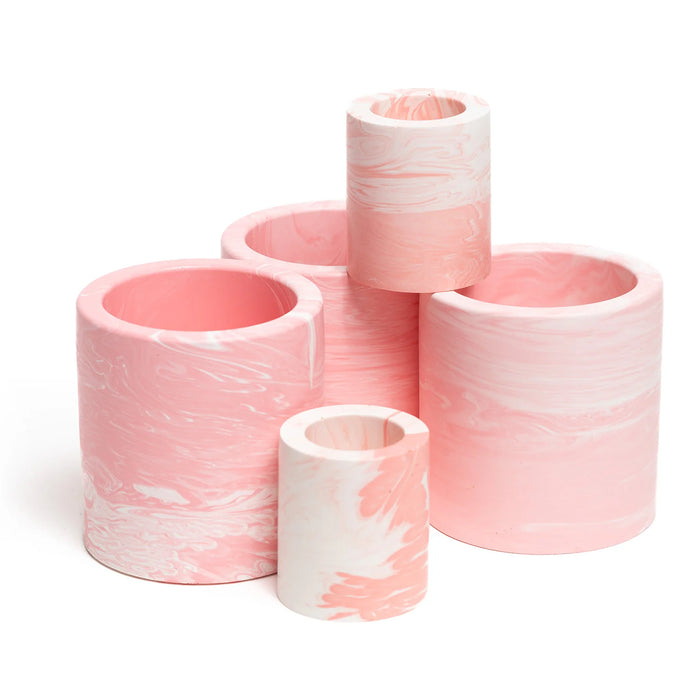 FA Jesmonite Candle Holder - Marbled Pink - Short