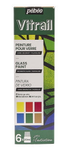 Pebeo Glass Paint Set 6xAsstd Cols 20ml