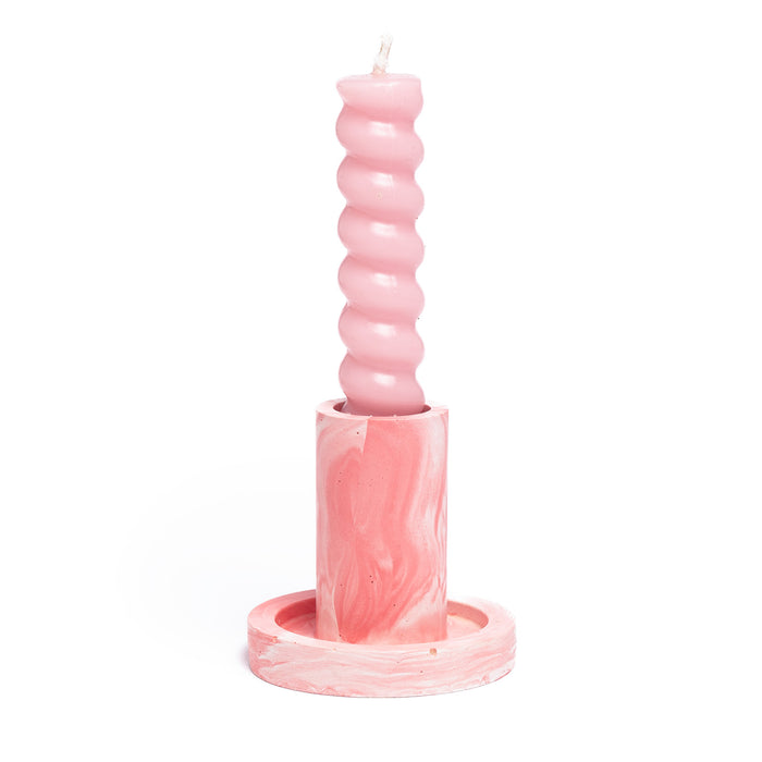 FA Jesmonite Candle Holder - Marbled Pink - Long