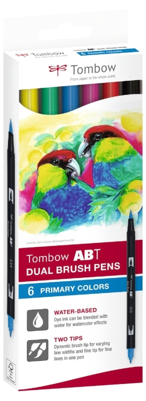 Tombow ABT Dual Brush Pen 6set, Primary Colors