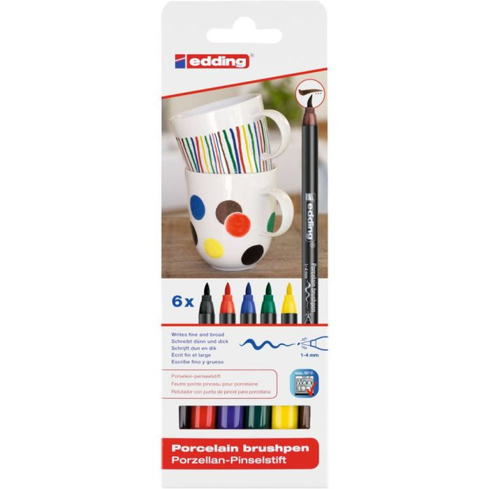 Edding Porcelain Brushpen 6pk Basic Colours
